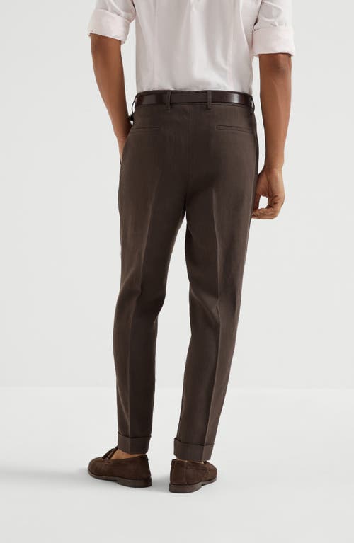 Brunello Cucinelli Linen Trousers In Brown