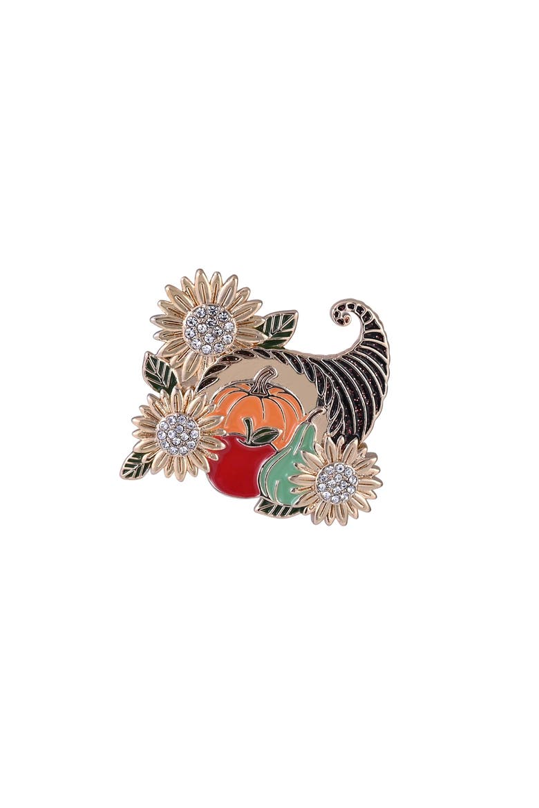 Enamel and Stone Cornucopia Pin, Main, color, Orange