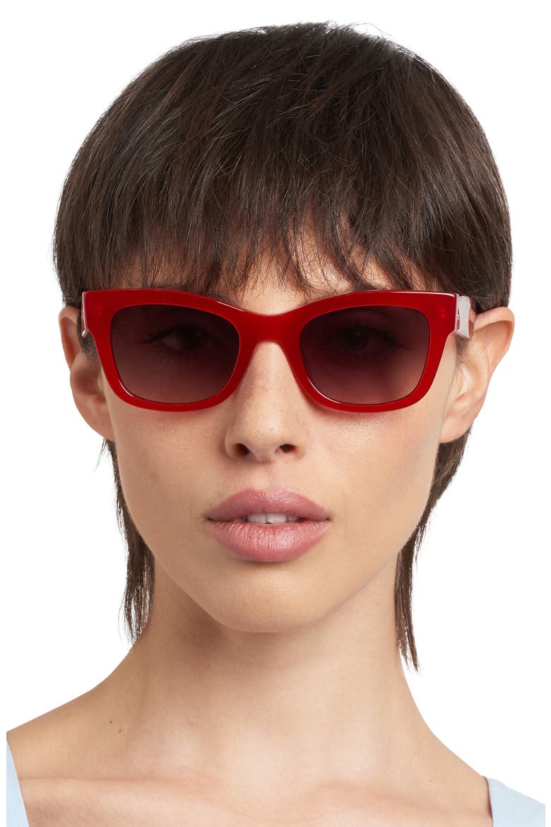aimee 50mm cat eye sunglasses, Alternate, color, RED/ BROWN SF