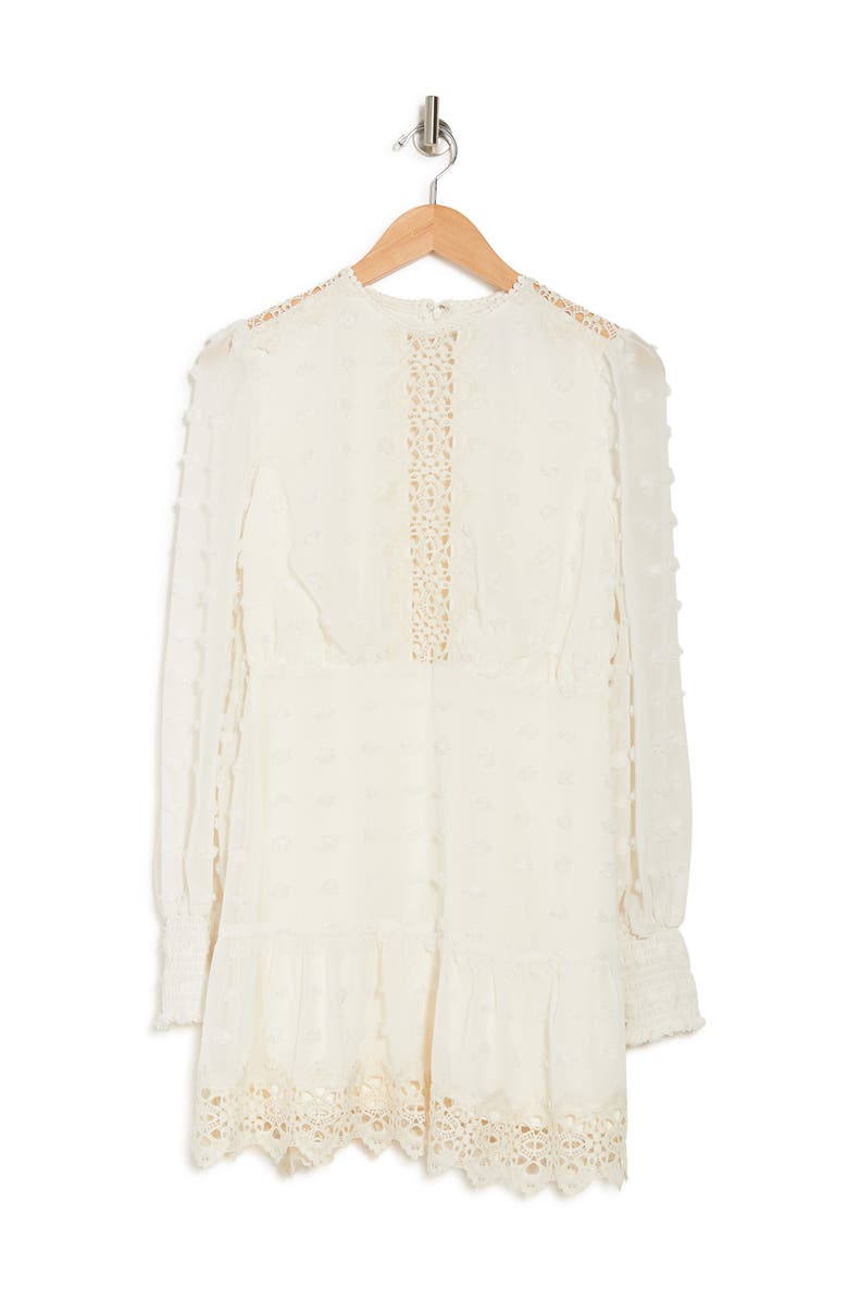 Rina Long Sleeve Dotted Chiffon Lace Trim Dress