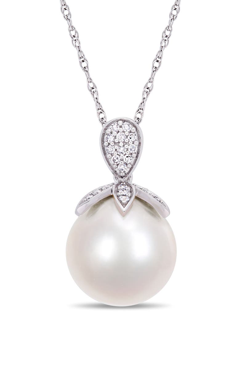 DELMAR Cultured Freshwater Pearl & Diamond Pendant Necklace - 0.1ct., Main, color, White