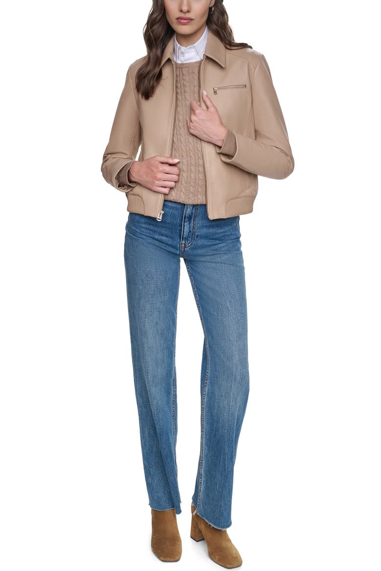 Leather Bomber Jacket, Alternate, color, SESAME