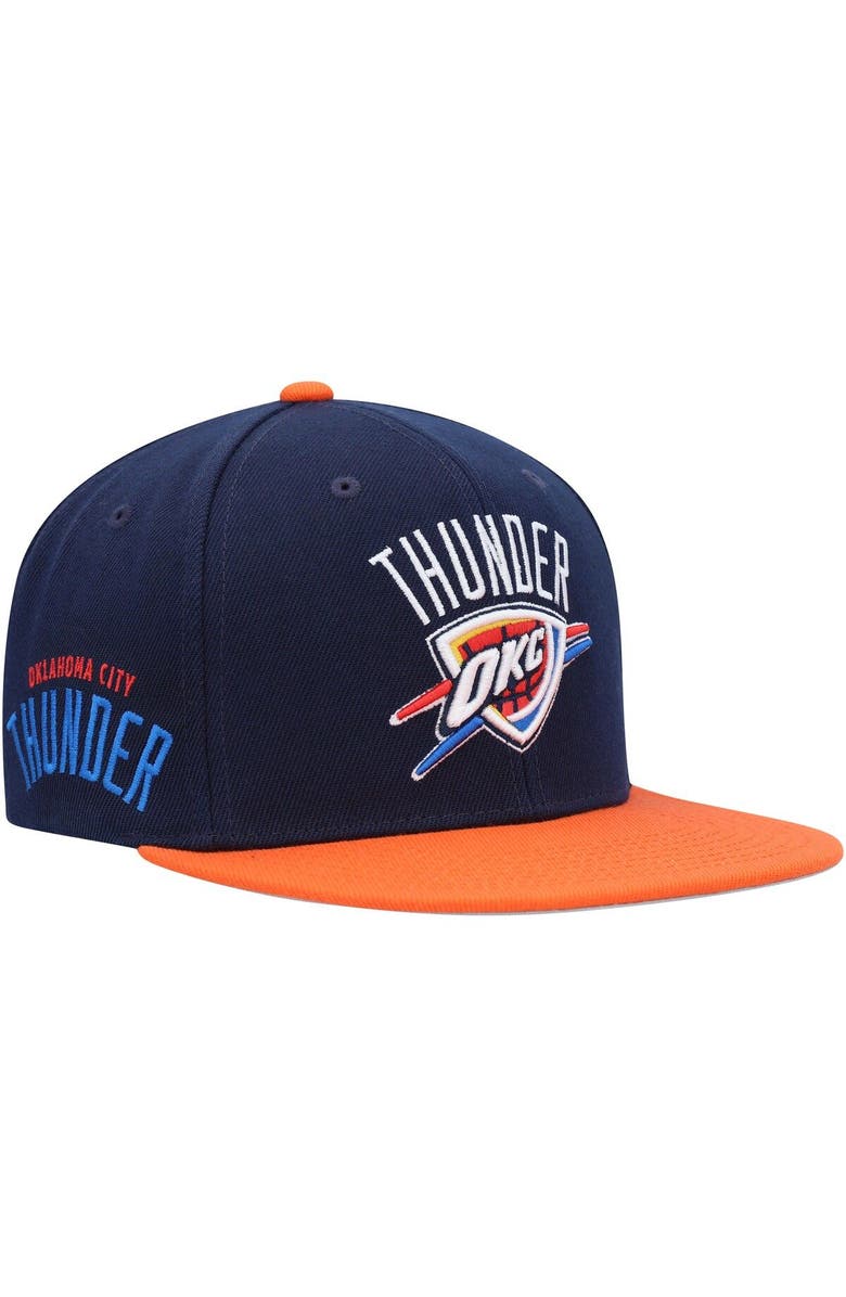Mitchell & Ness Men's Mitchell & Ness Navy/Orange Oklahoma City Thunder Side Core 2.0 Snapback Hat, Main, color,