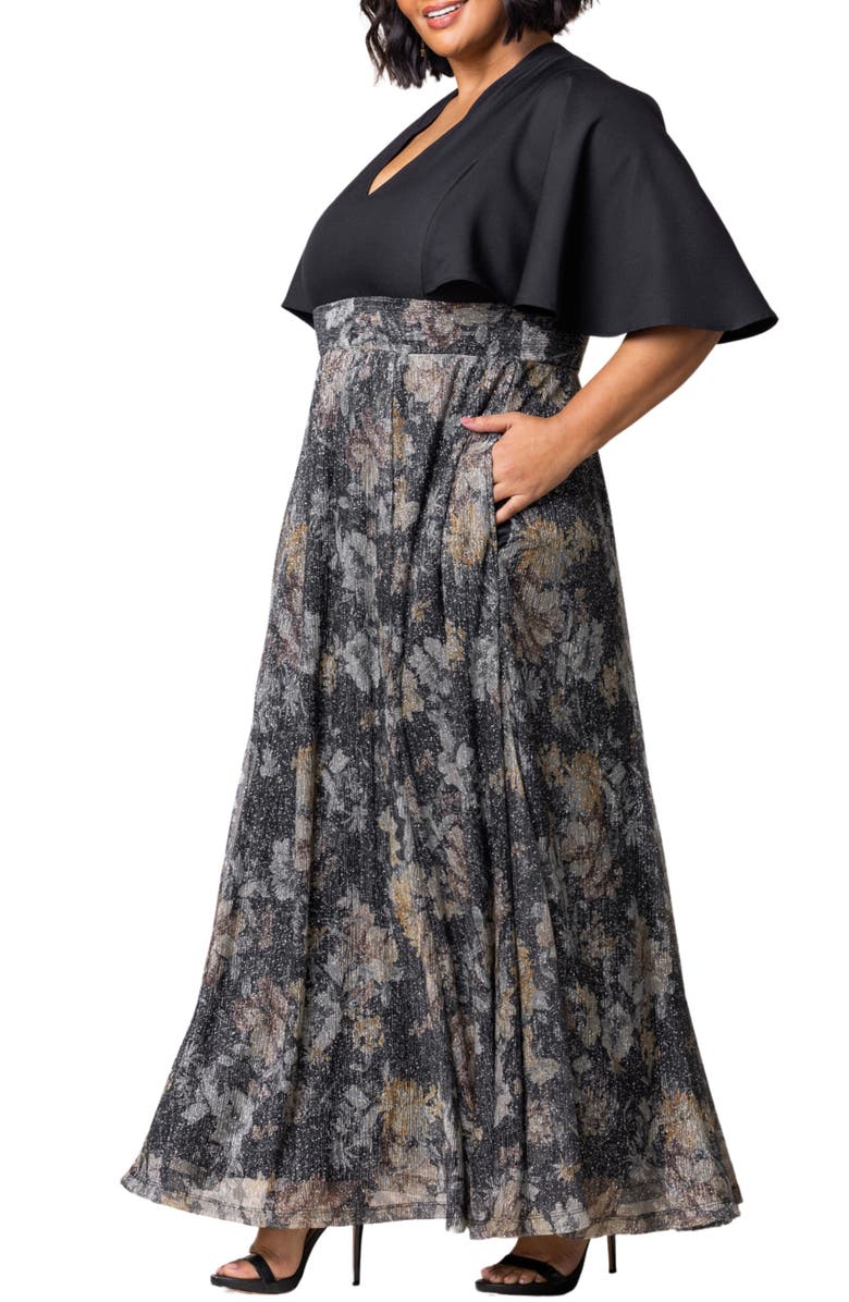 Kiyonna Avisa Flutter Sleeve Maxi Dress, Alternate, color, Gilded Florals