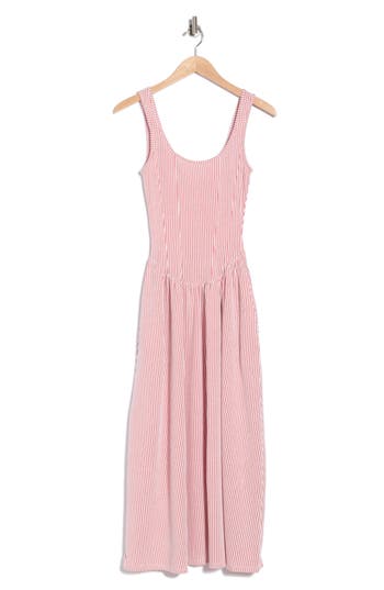 Vigoss Basque Waist Knit Midi Dress In Red