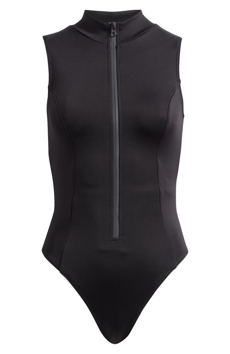 Good American Compression Zip-Up One-Piece Swimsuit, Alternate, color, Black001