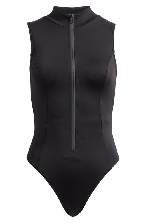 Good American Compression Zip-up One-piece Swimsuit In Black001