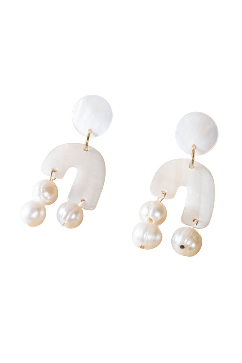 Mother-of-Pearl Asymmetrical Drop Earrings, Main, color, White