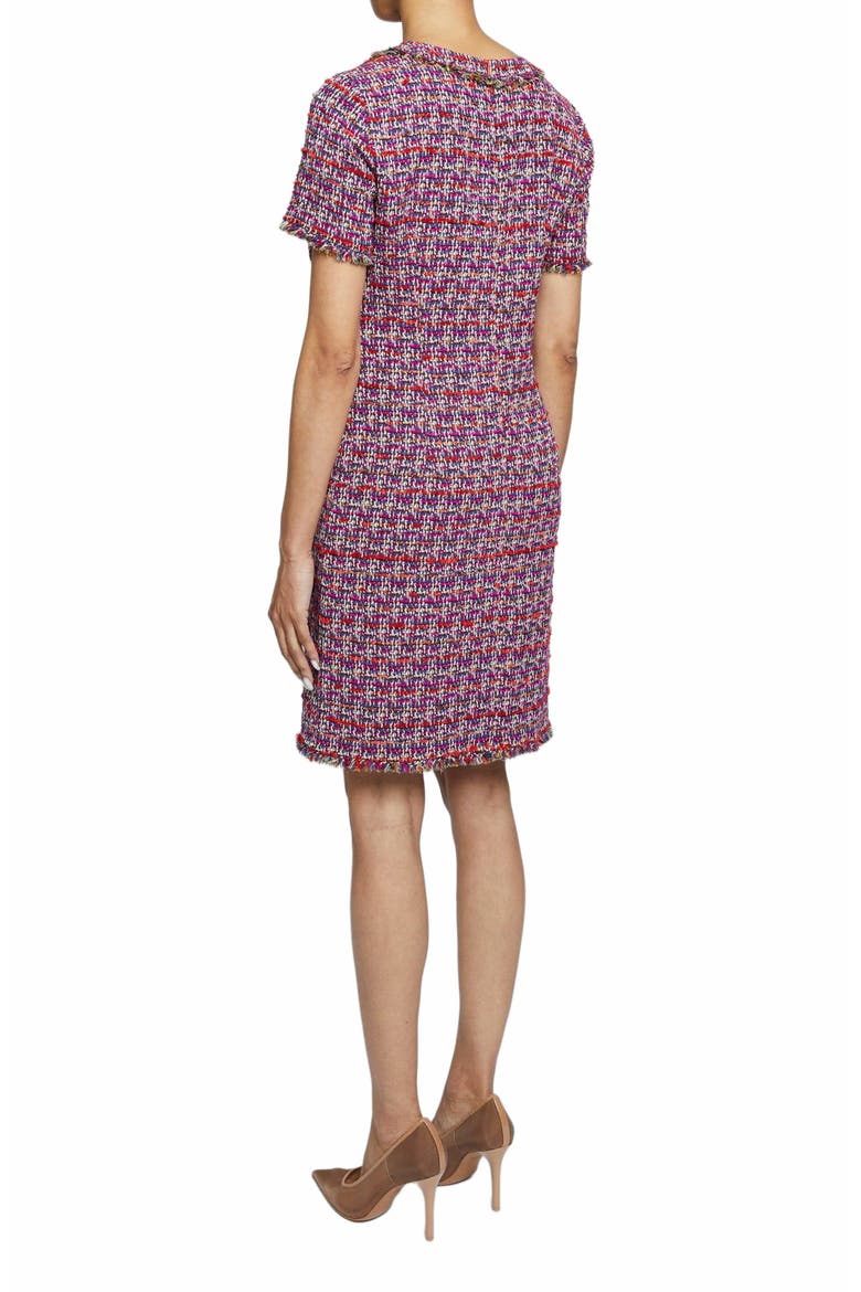 Shea Short Sleeve Shift Dress in Lightweight Modern Tweed, Alternate, color, MAGENTA MULTI