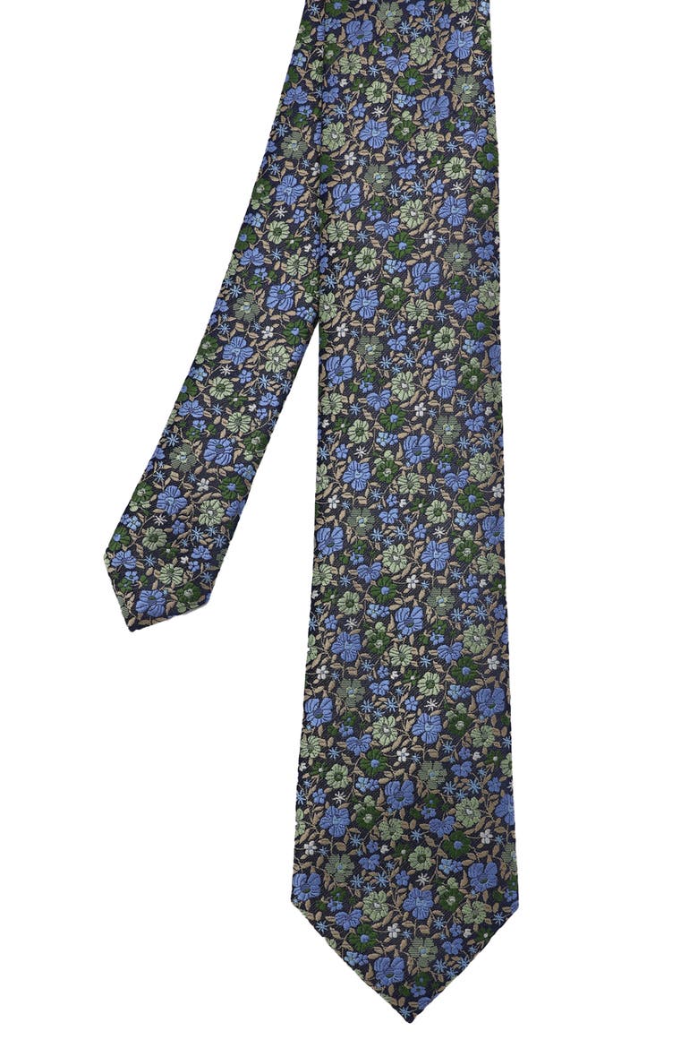 Floral Woven Tie, Alternate, color, NAVY/ HUNTER GREEN