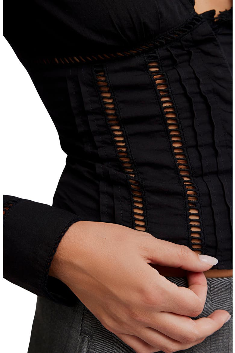 Frankie Long Sleeve Ladder Stitch Corset Top, Alternate, color, BLACK