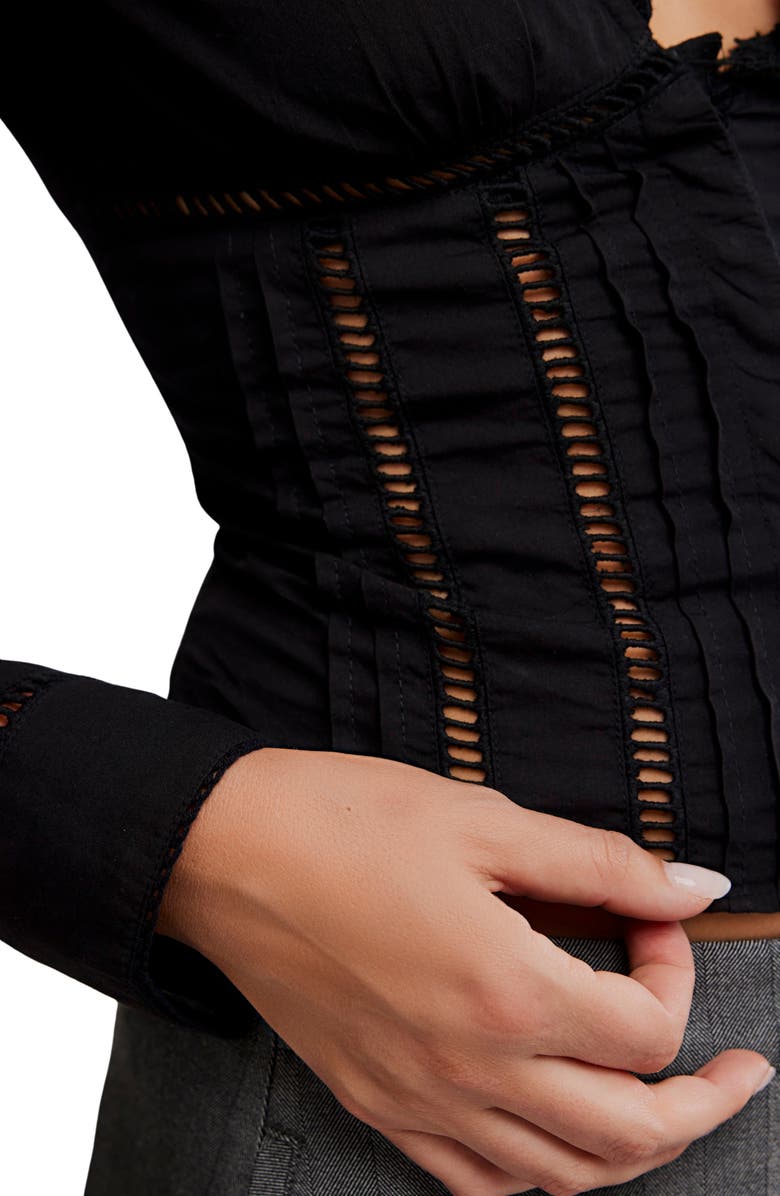 Free People Frankie Long Sleeve Ladder Stitch Corset Top, Alternate, color, Black