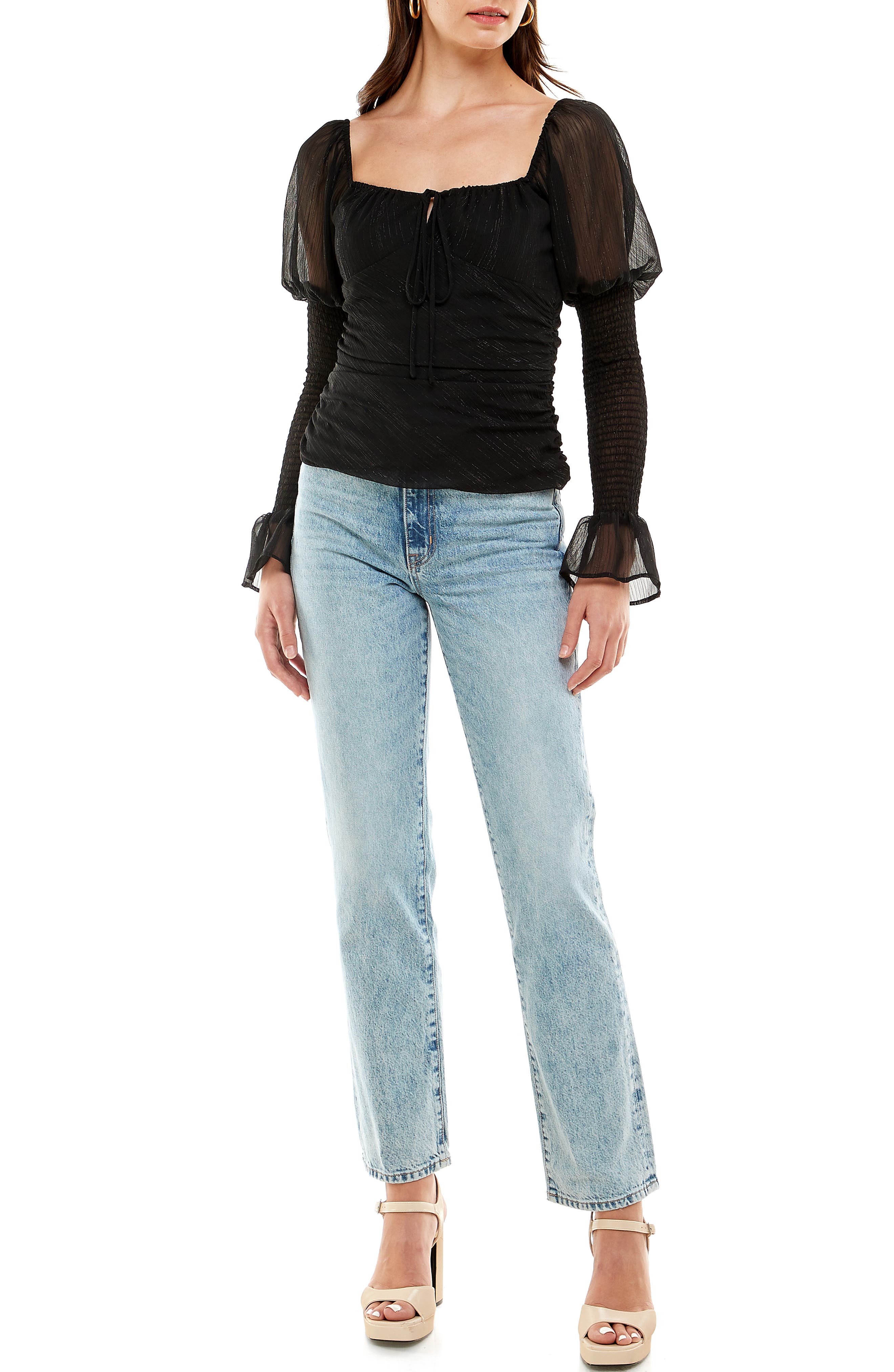 WAYF Ruched Puff Sleeve Top (Women) | Nordstromrack