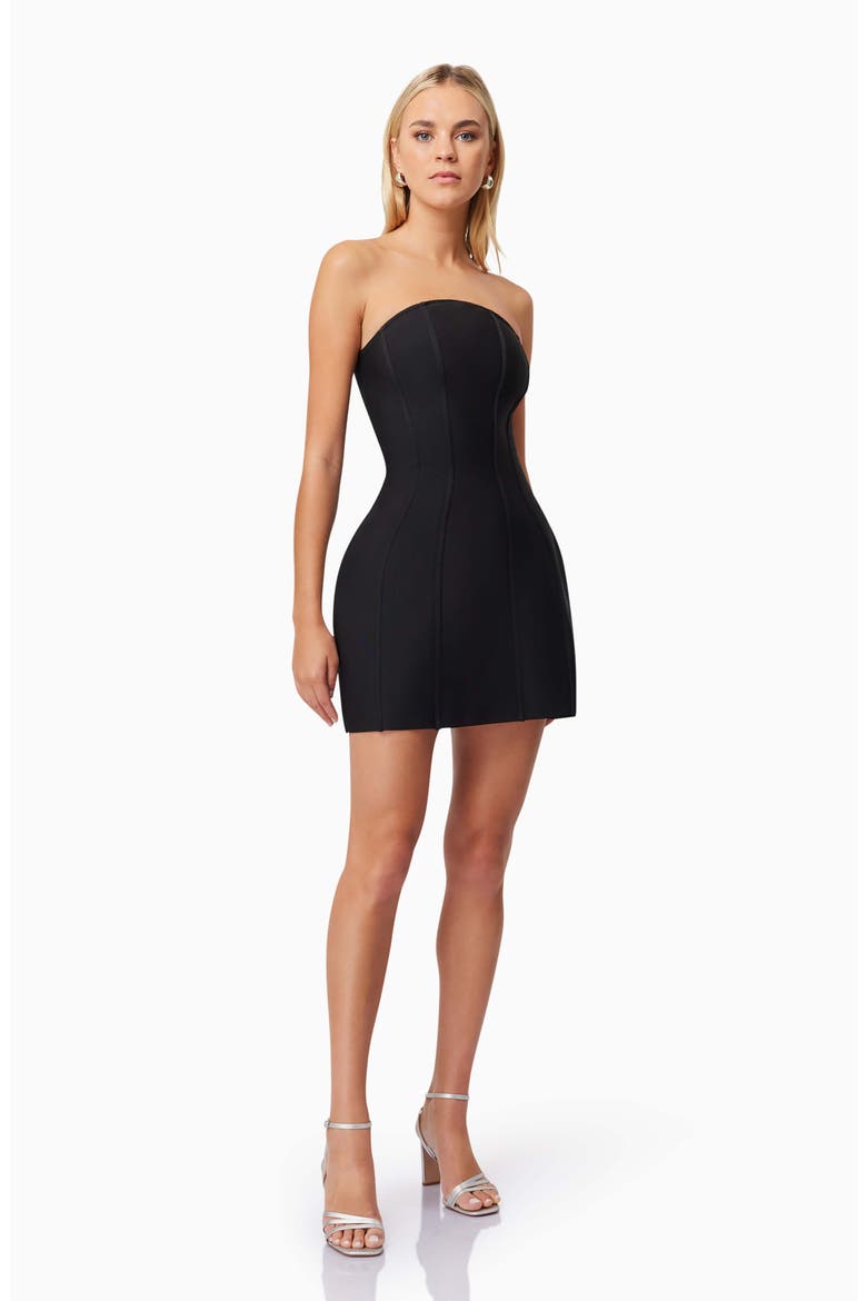 Rose Strapless Minidress, Alternate, color, BLACK