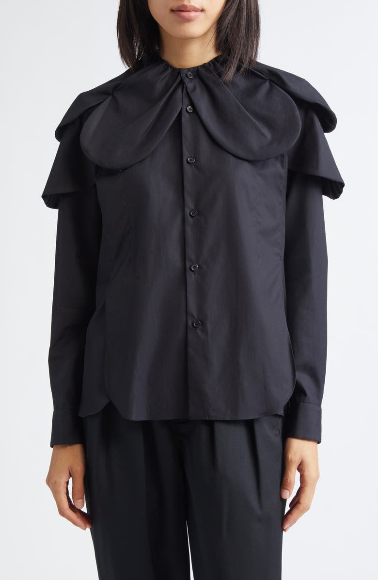 Noir Kei Ninomiya Petal Collar Cotton Broadcloth Button-Up Shirt, Main, color, Black