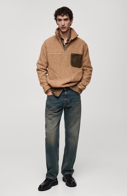 Mango Men's Regular-fit Fleece Quarter-zip Pullover In Medium Brown