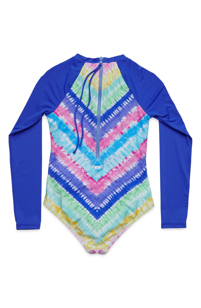 Hobie Kids' Chevron Tie Dye One-Piece Rashguard Swimsuit, Alternate, color, 