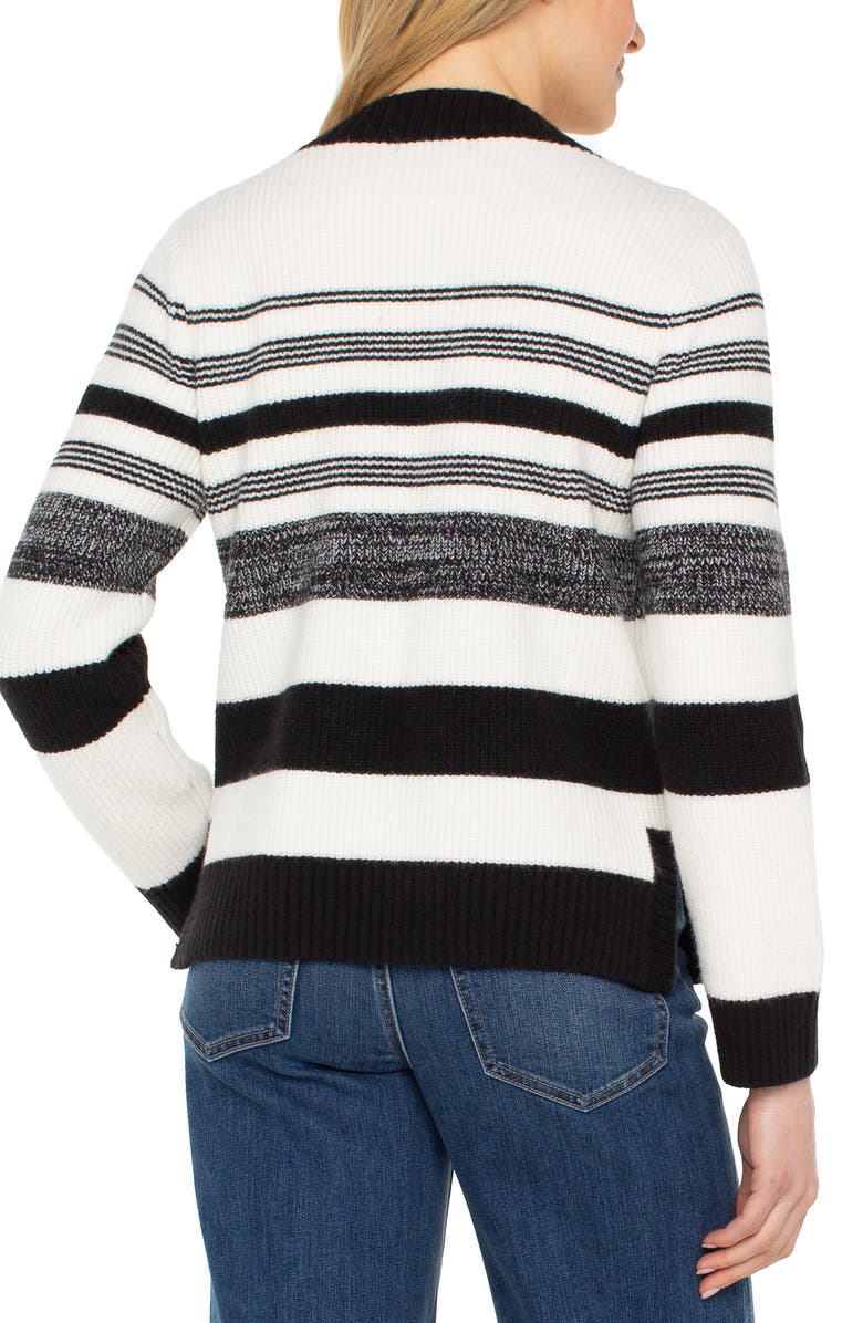 Liverpool Los Angeles Stripe V-Neck Sweater, Alternate, color, Cream Black Melange Stripe