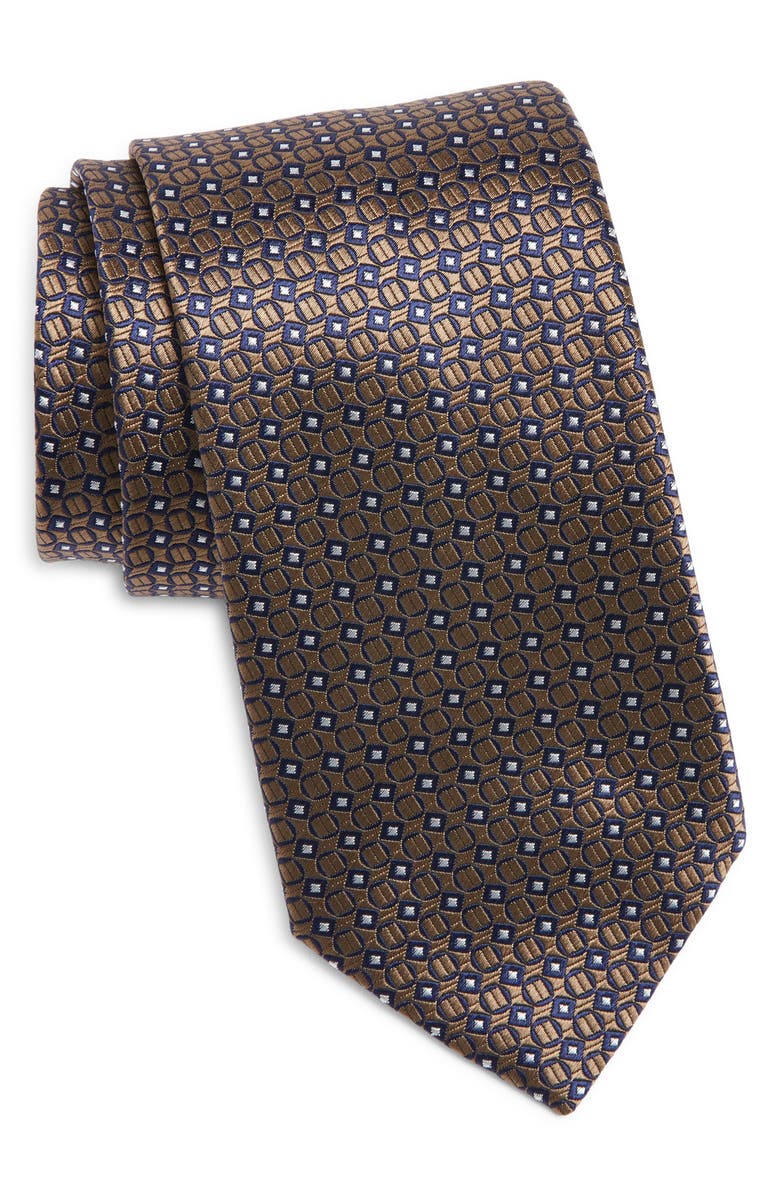Canali Geometric Silk Tie, Main, color, Brown