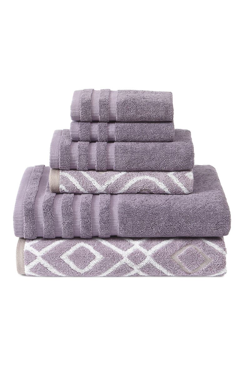 Yard Dyed Towel 6-Piece Set, Main, color, GREY LAVENDER