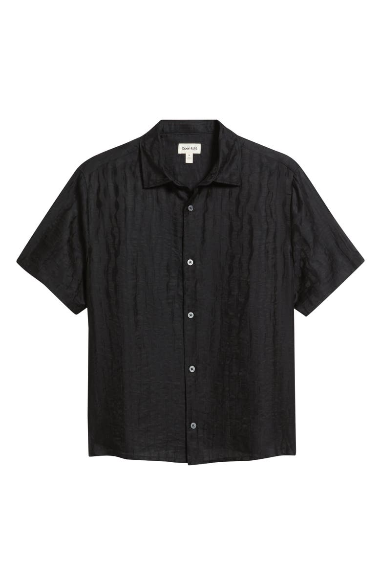 Open Edit Wavy Stripe Short Sleeve Button-Up Shirt, Alternate, color, Black