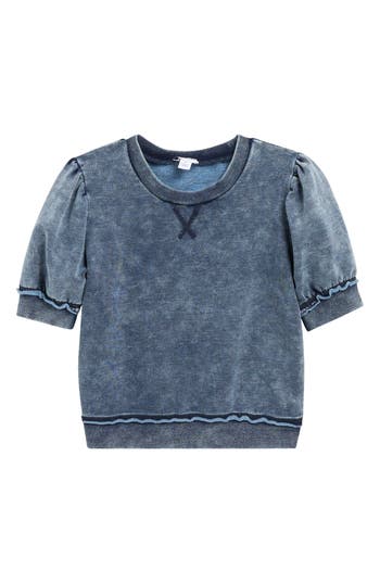 Splendid Kids' Washed Puff Sleeve Top In Purple