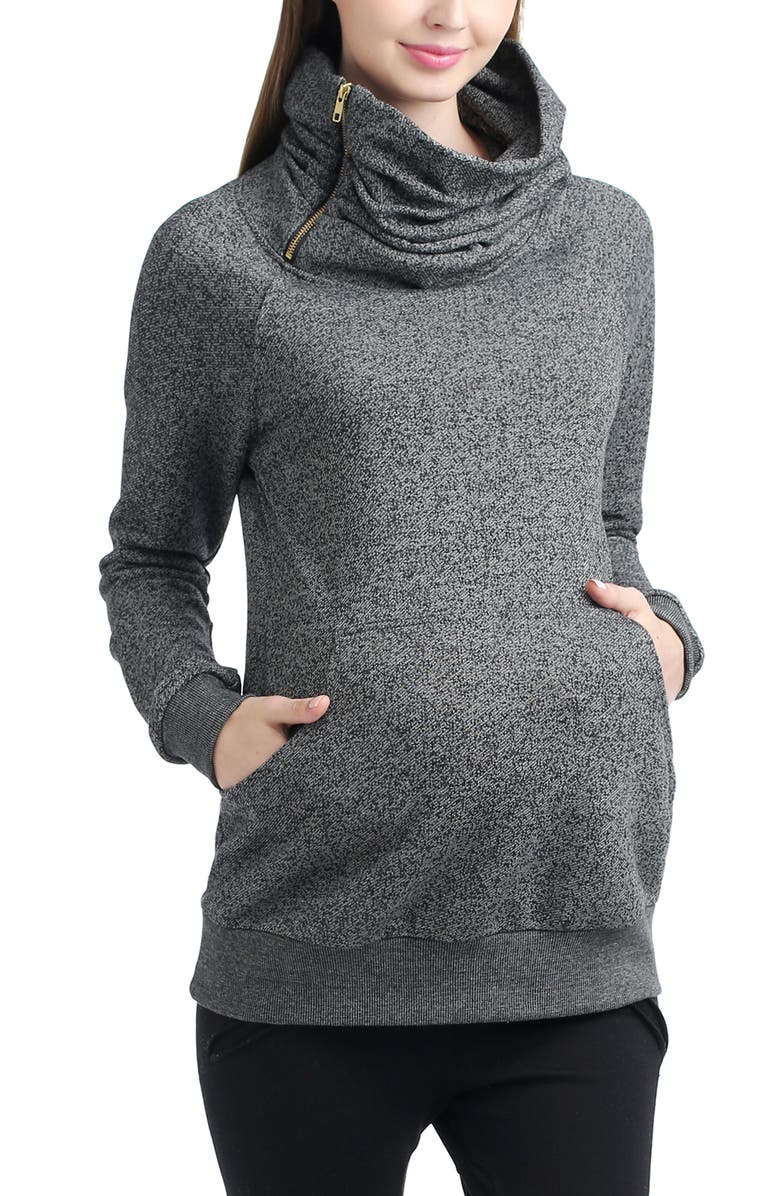 Kimi & Kai Thea Gathered Maternity Sweatshirt, Main, color, Gray
