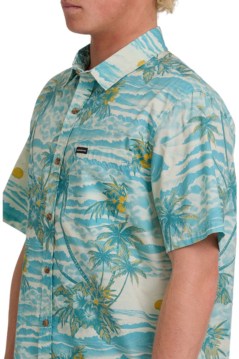 Sundown Classic Short Sleeve Stretch Cotton Button-Up Shirt, Alternate, color, AQUA