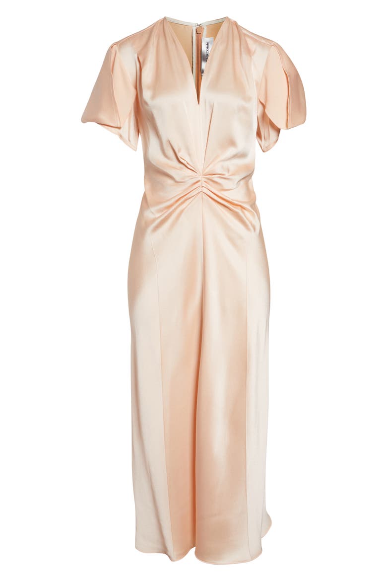 Eve Ruched Satin Trumpet Dress, Alternate, color, BLOSSOM
