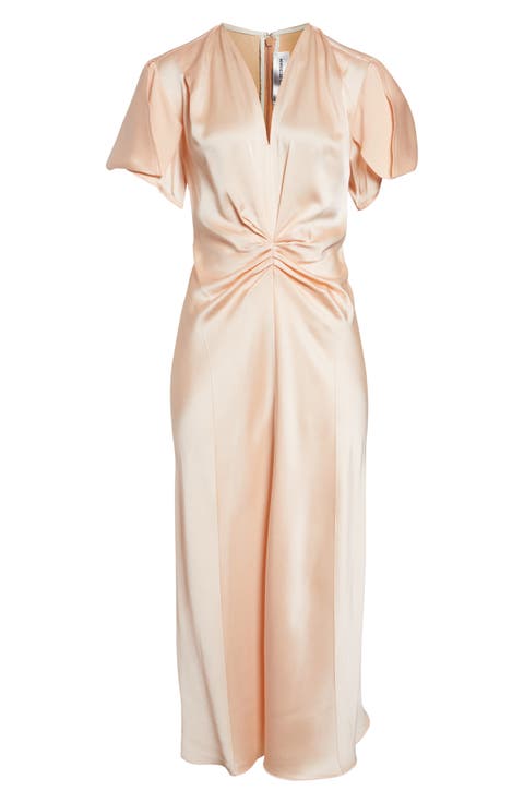Eve Ruched Satin Trumpet Dress