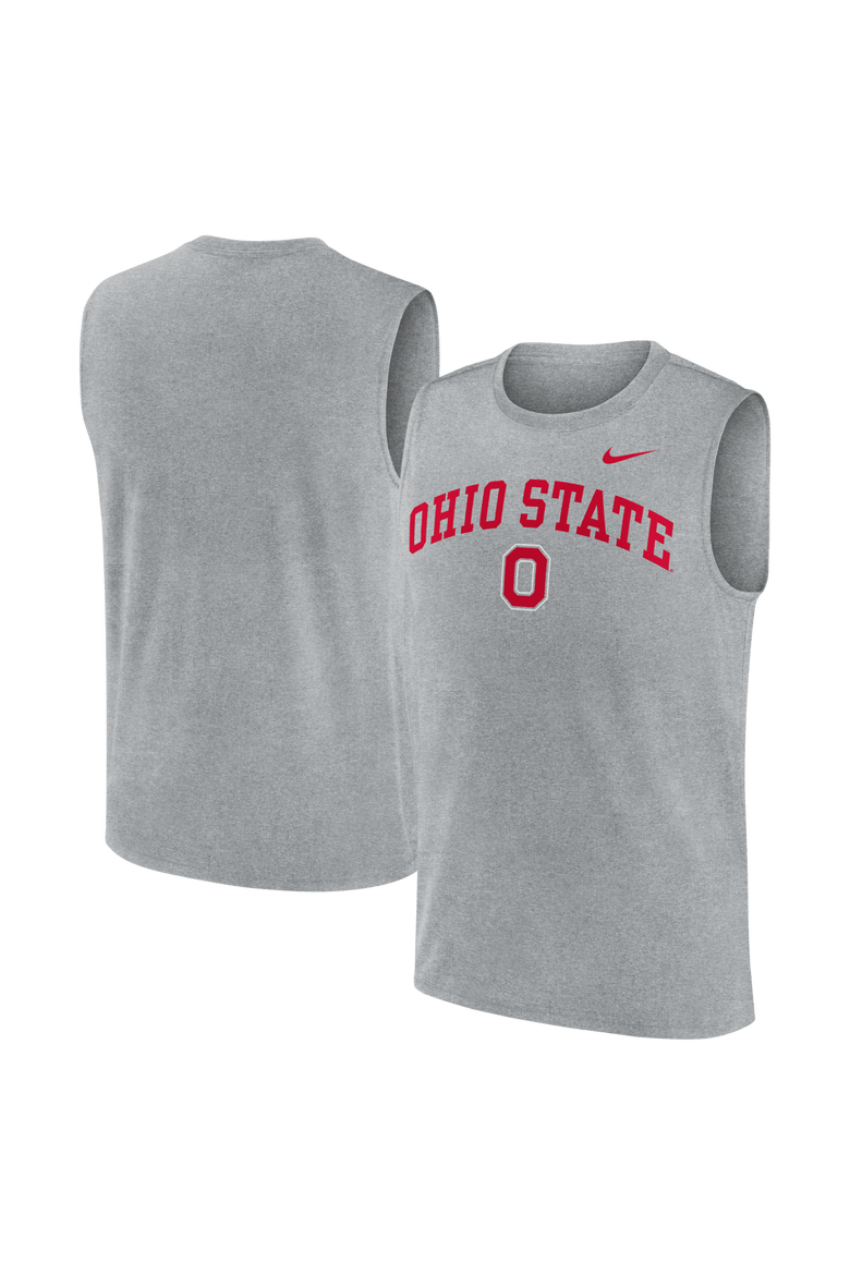Men's Nike Heather Gray Ohio State Buckeyes Primetime Legend Arch Dri-FIT Muscle Tank Top, Main, color, Heather Gray