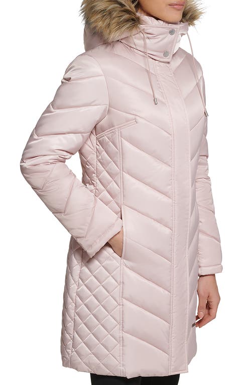 Kenneth Cole New York Faux Fur Trim Longline Puffer Jacket In Rose Dust