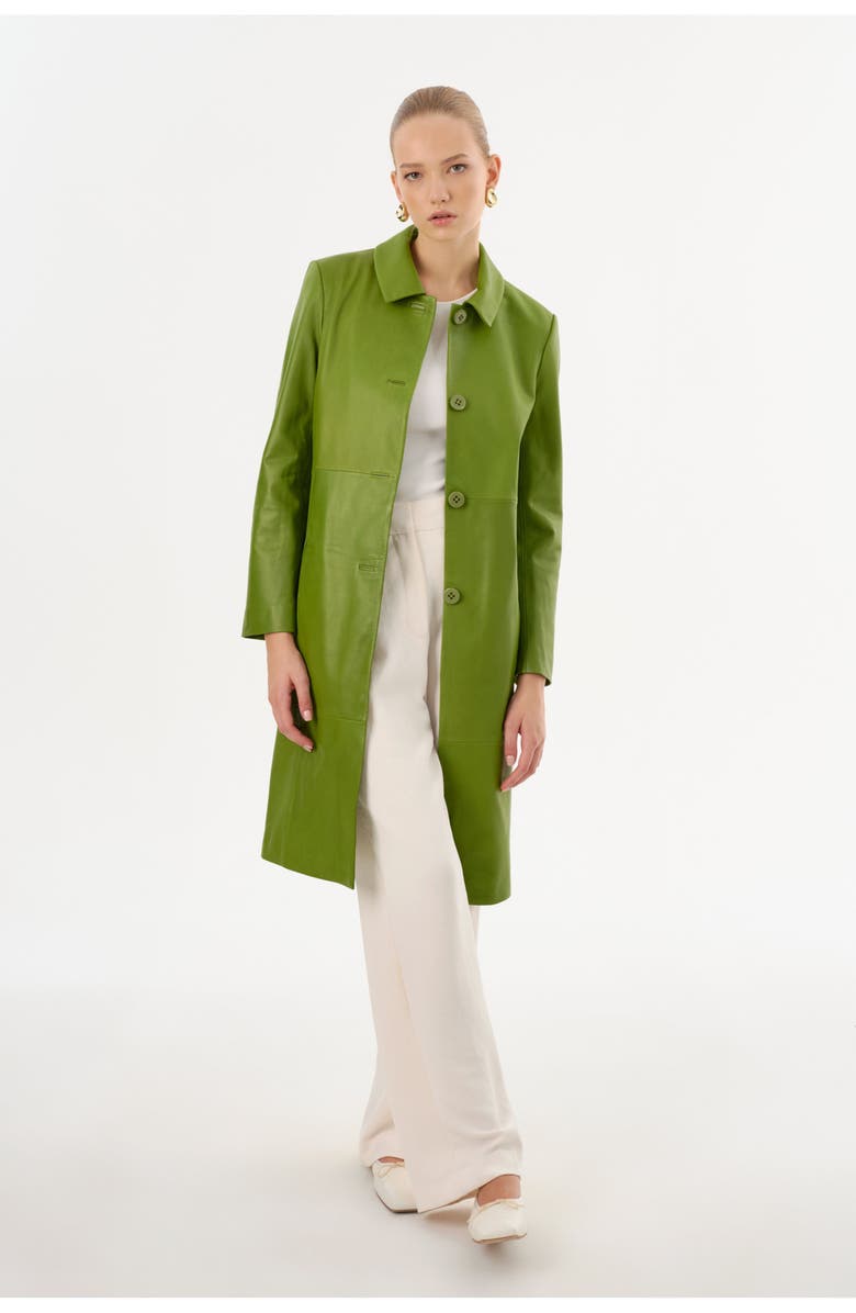 LAMARQUE BELEN | Longline Leather Coat, Alternate, color, Fern