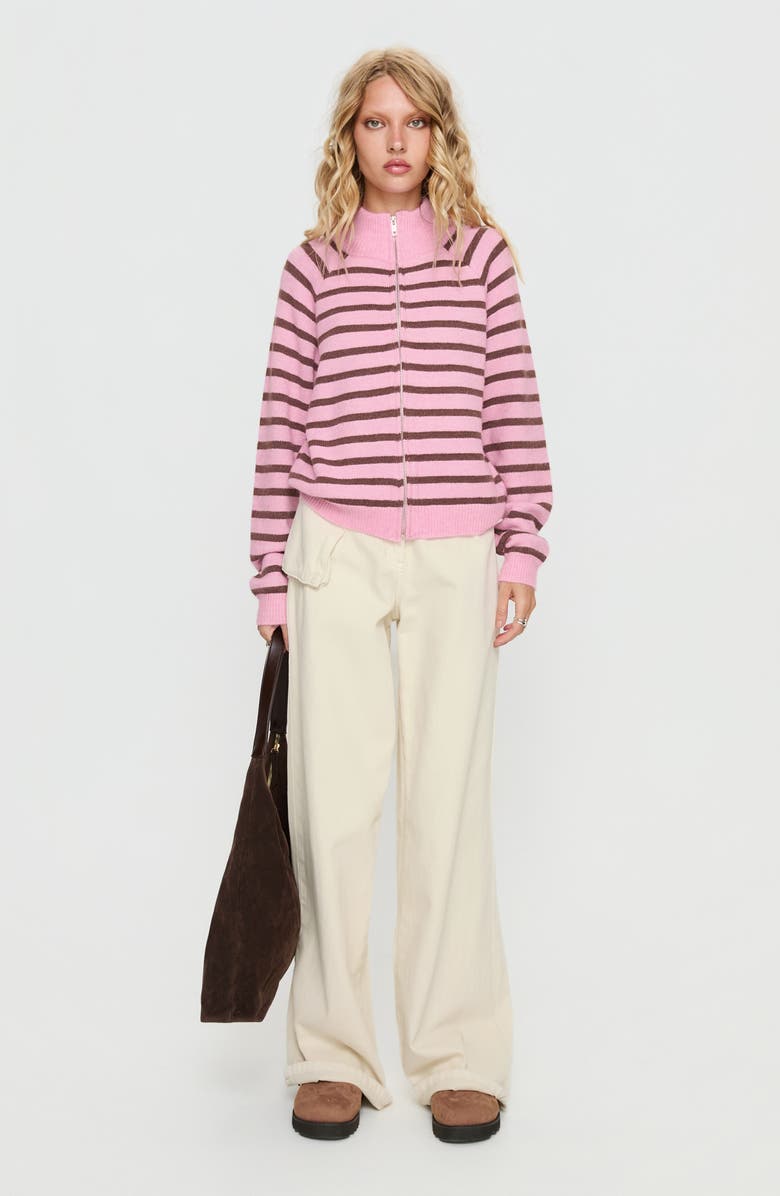 Princess Polly Kaylei Front Zip Cardigan, Alternate, color, Pink Stripe