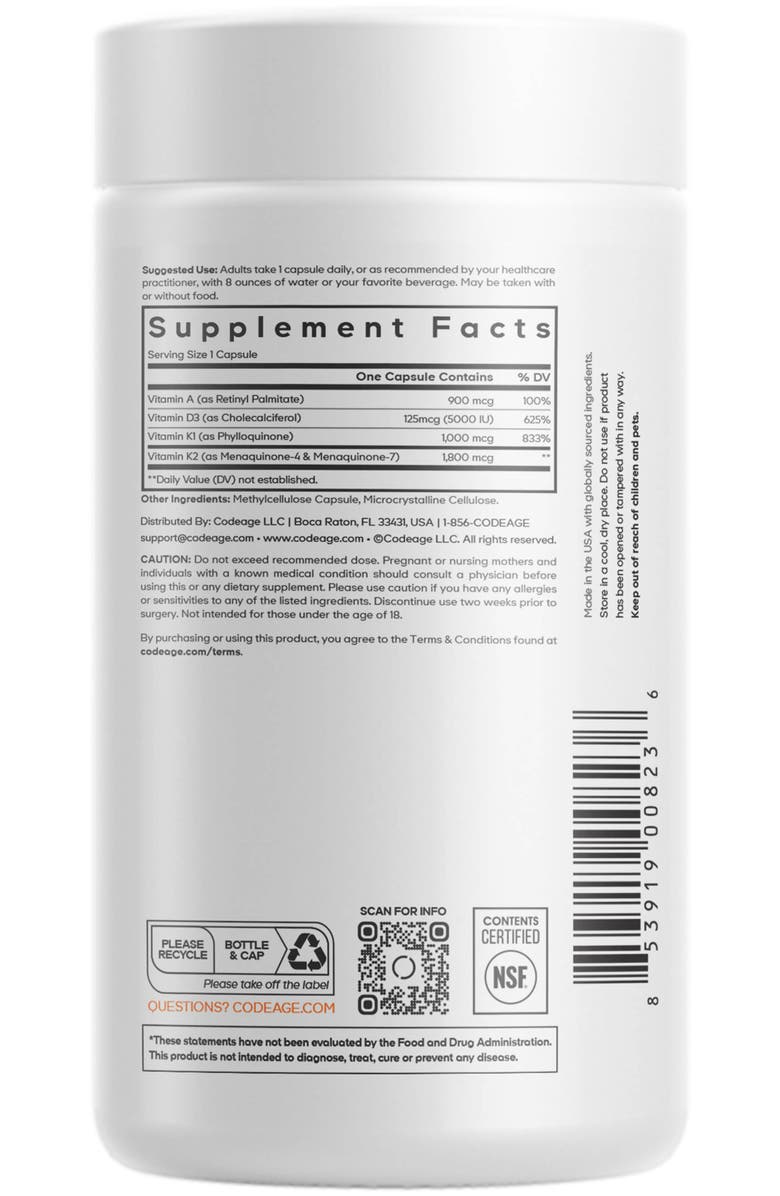 Codeage ADK Vitamins, Vitamin A, D3 5000 IU & K Supplement, Alternate, color, White