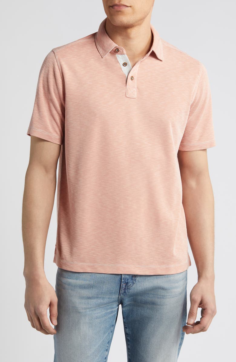 Johnston & Murphy Vintage Slub Jersey Polo, Main, color, Peach