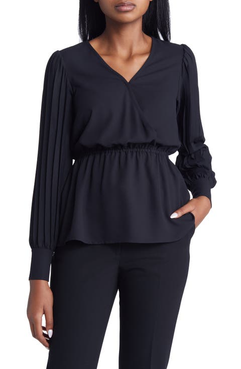 Pleated Sleeve Peplum Blouse