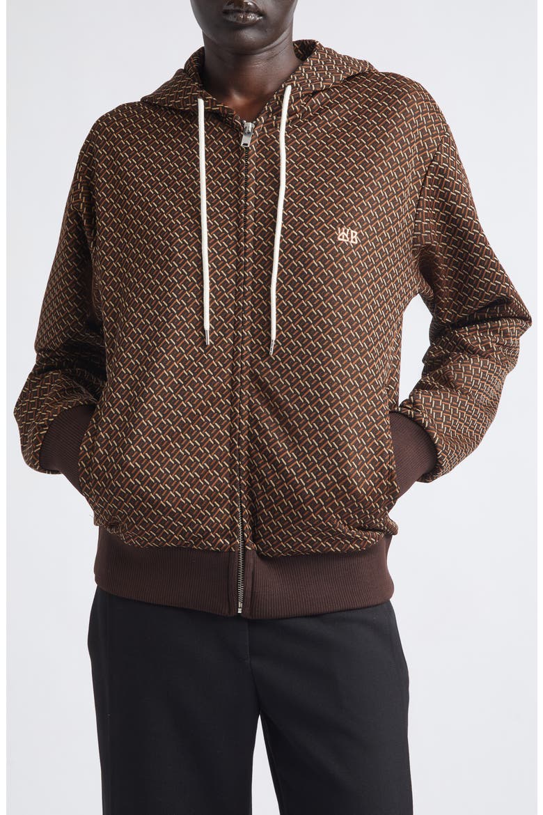 Hooded Jacquard Track Jacket, Main, color, BROWN/ CARAMEL/ CAMEL