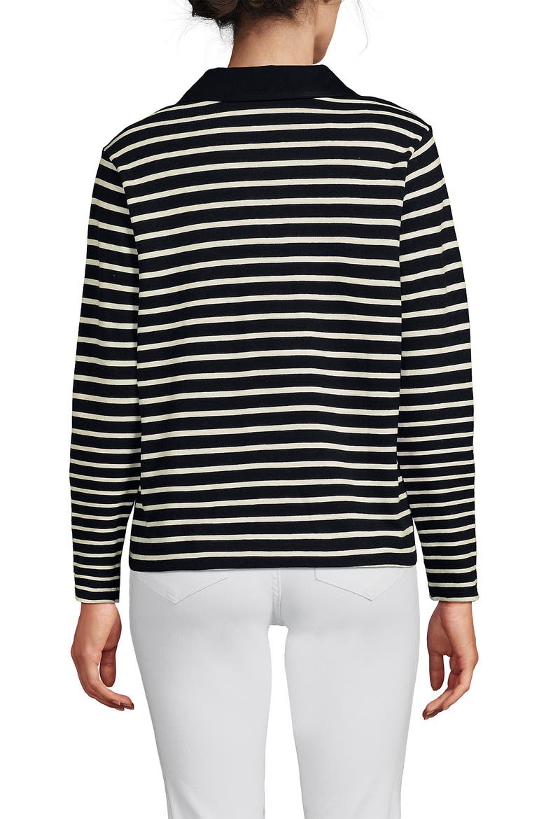 Long Sleeve Mariner Johnny Collar Polo, Alternate, color, Black Breton Stripe
