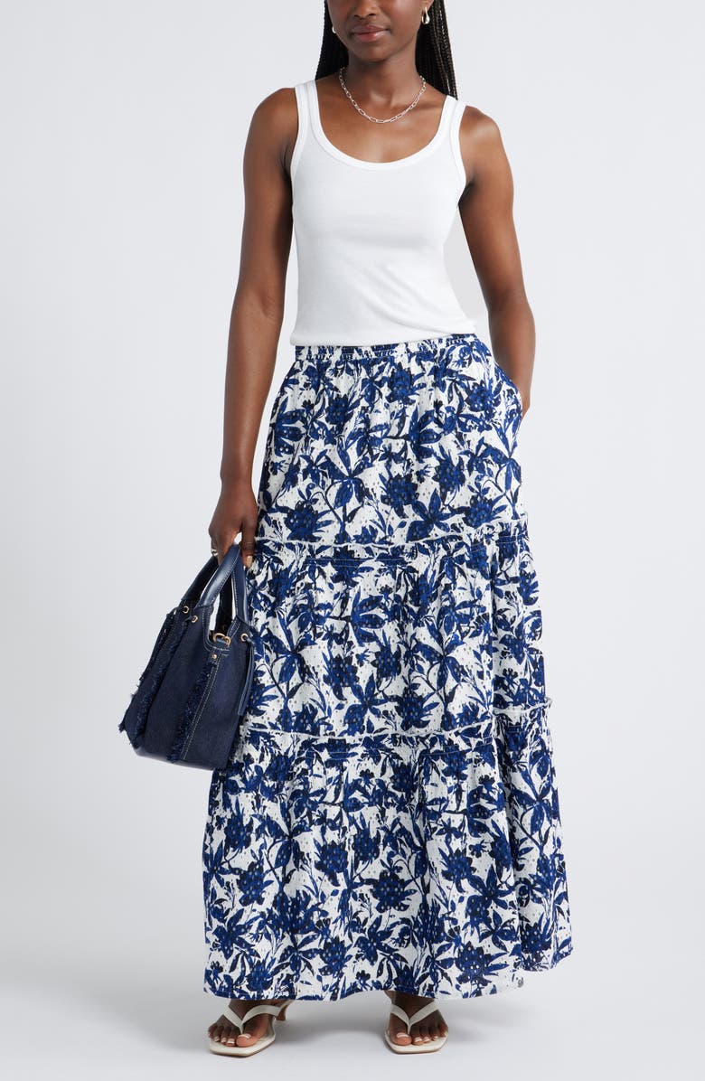 Caslon<sup>®</sup> Printed Eyelet Tiered Skirt, Alternate, color, Ivory- Blue Navy Bea Floral