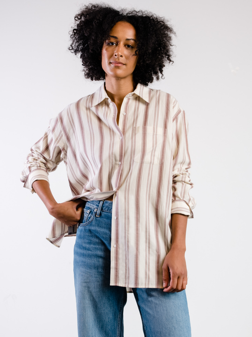 Able Harris Oversized Button Down Shirt In Nutmeg Stripe