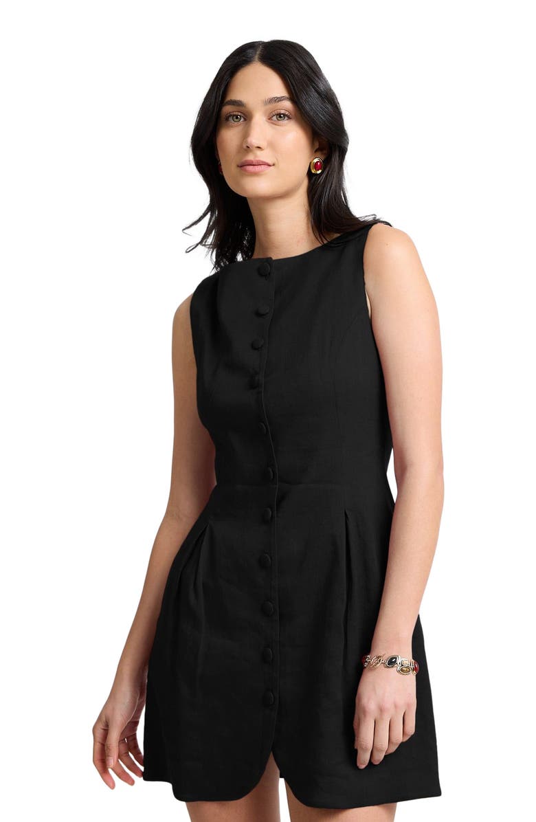Onia Boatneck Button Front Dress, Alternate, color, Black
