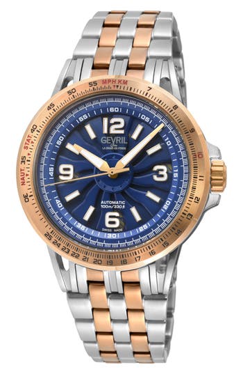 Gevril Wind Master Automatic Bracelet Watch, 44mm In Two Toned Iprg/silver