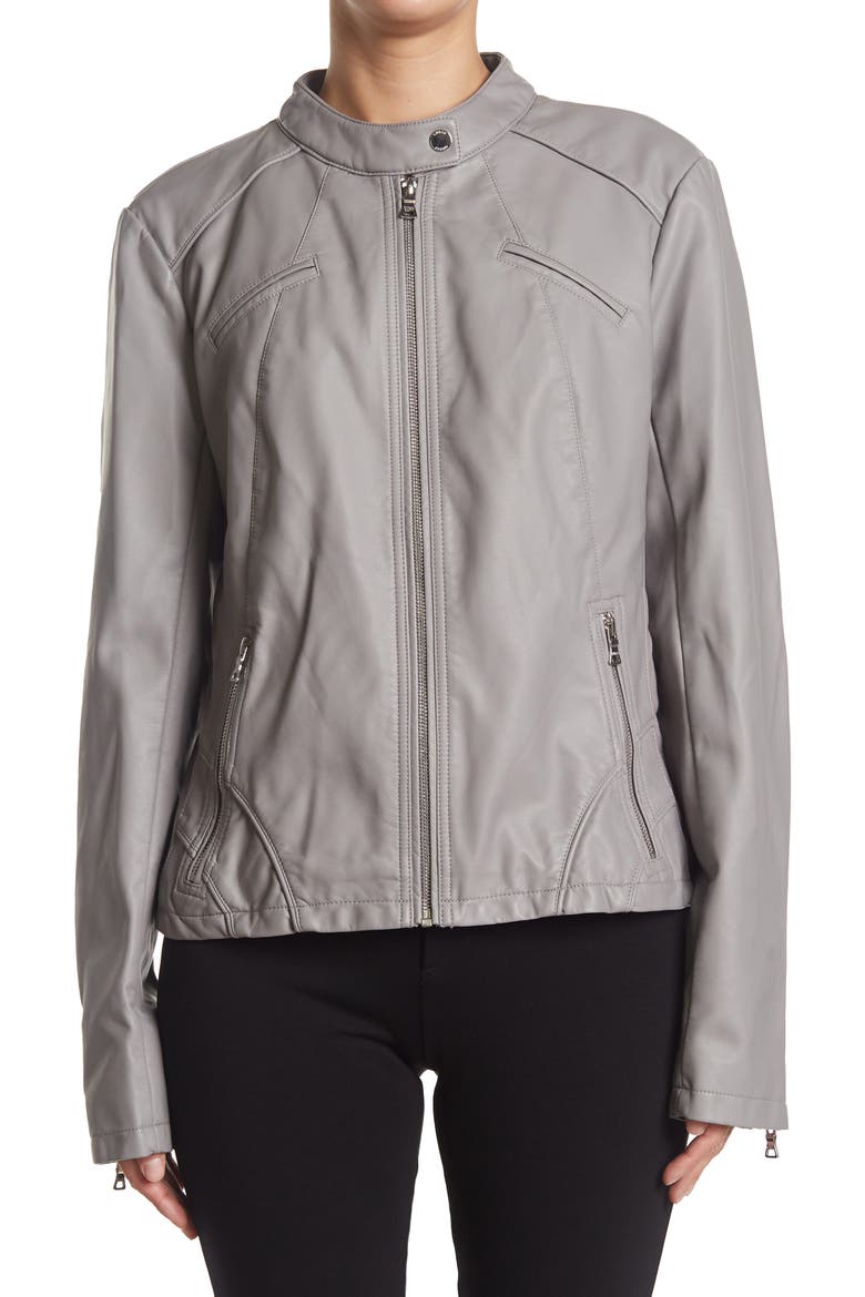 Faux Leather Racer Jacket, Alternate, color, GREY