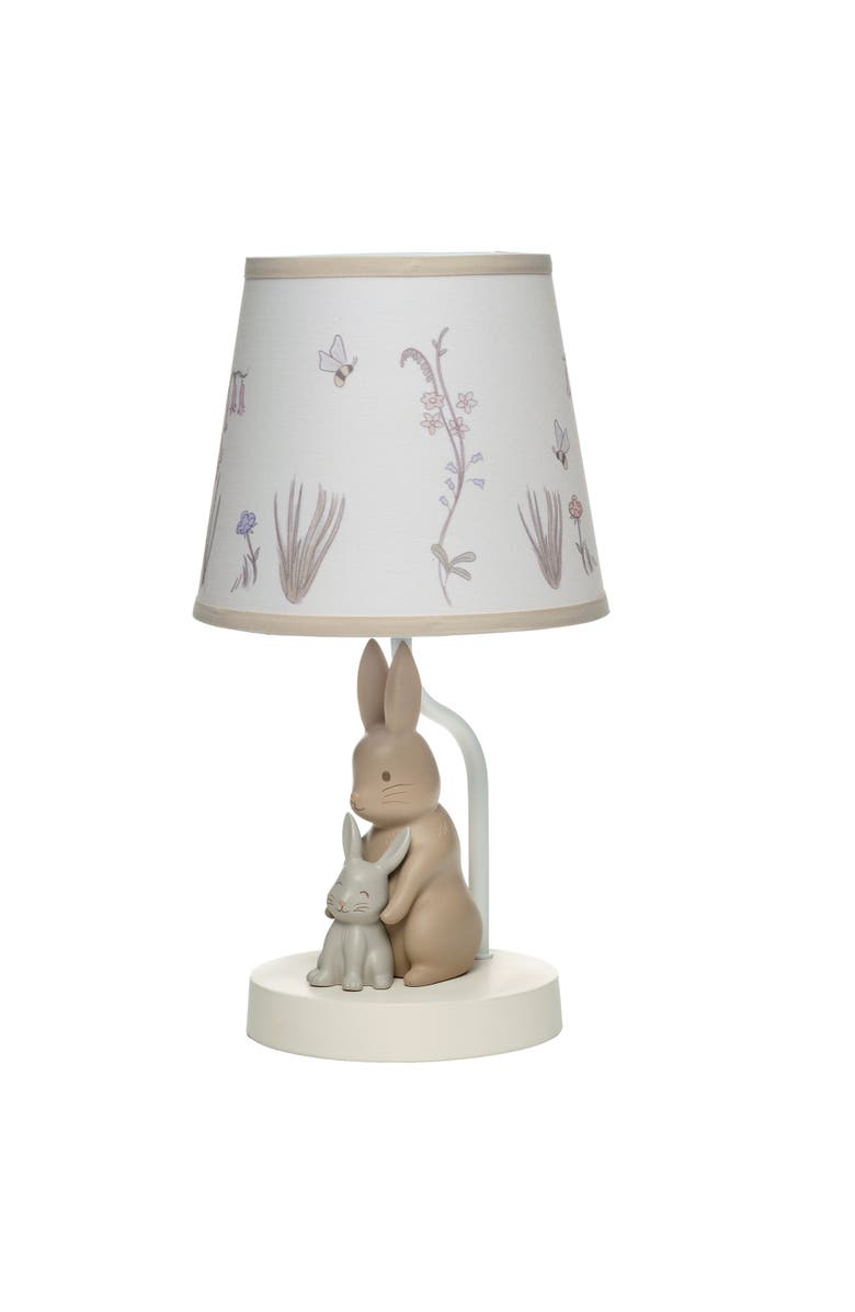 Lambs & Ivy Signature Bunny Hop Hand-Painted Resin Rabbits Lamp with Shade, Alternate, color, Cream