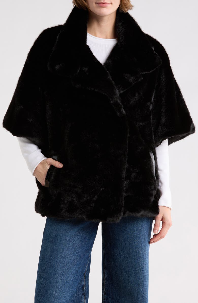 La Fiorentina Faux Fur Cape, Main, color, Black