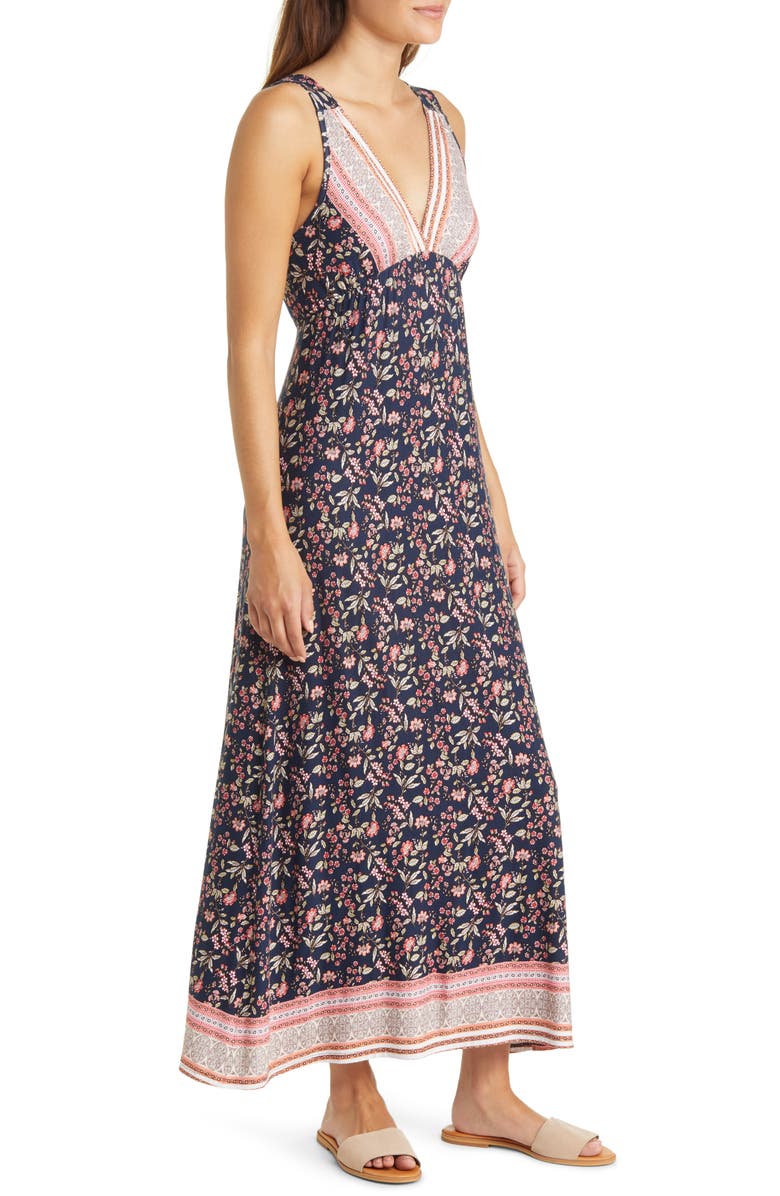 Loveappella Empire Waist Jersey Maxi Dress, Alternate, color, Navy/ Coral
