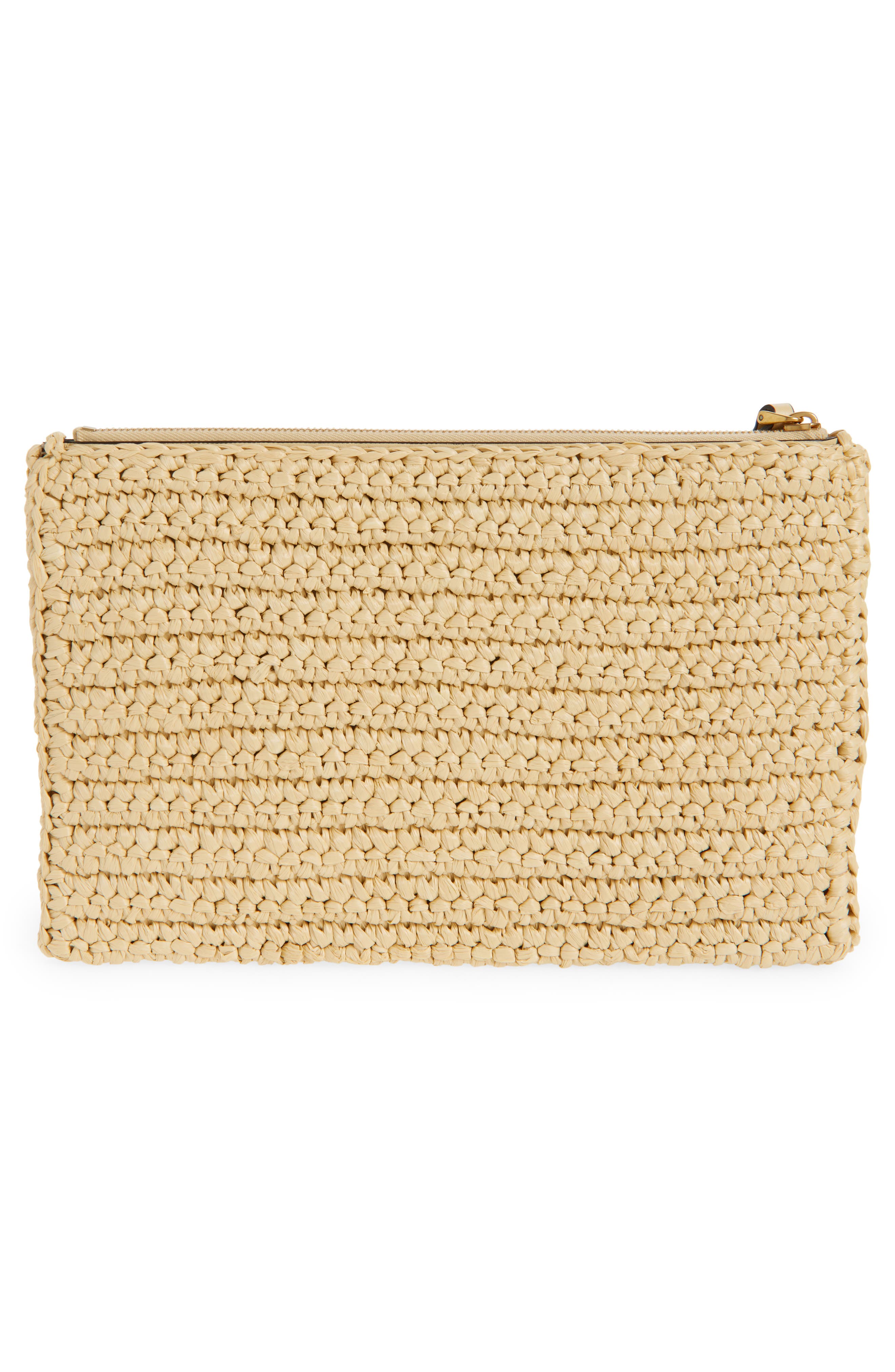 Valentino Garavani Viva Superstar Raffia Clutch, Alternate, color, Naturale Nero