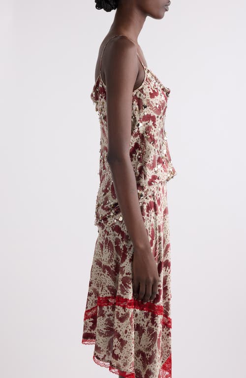 Dries Van Noten Chai Orchid Petal Print Embellished Silk Camisole In Burgundy