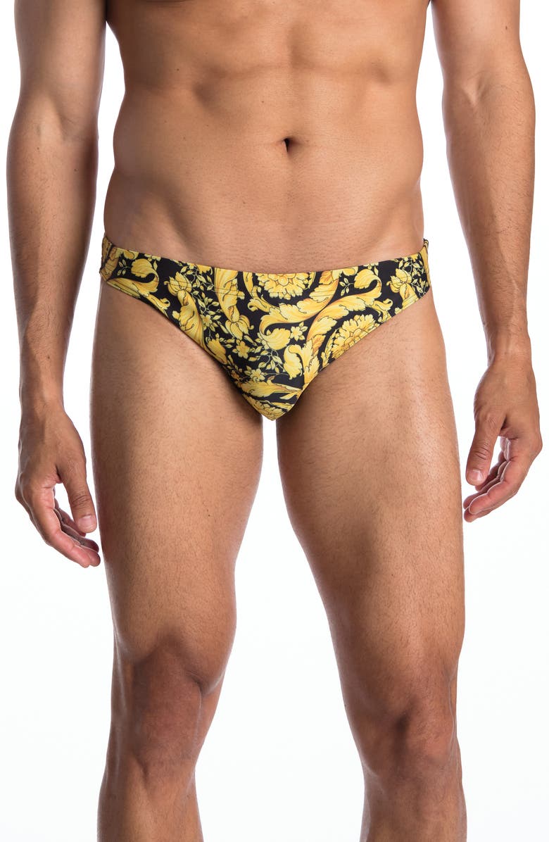 Versace Barocco Swim Briefs, Main, color, Black/ Gold